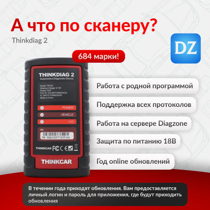 Мультимарочный автомобильный сканер Thinkdiag 2 Диагзон